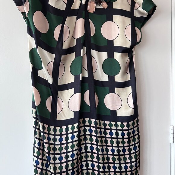 Piazza Sempione Geometric Silk Shift Dress with Neck Embellishment Jewels - Picture 7 of 9